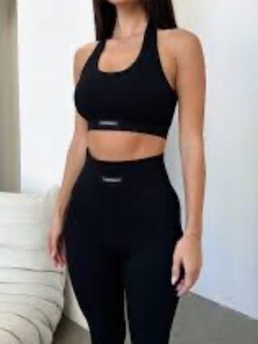 Black Racerback Sports Bra and High-Waist Leggings Set